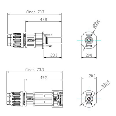 BC03C Photovoltaic Connector (Female and male cable coupler)