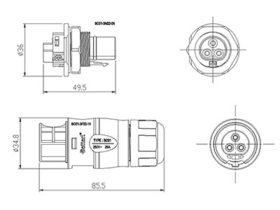 BC01 Circular Connectors (Three-Pin)